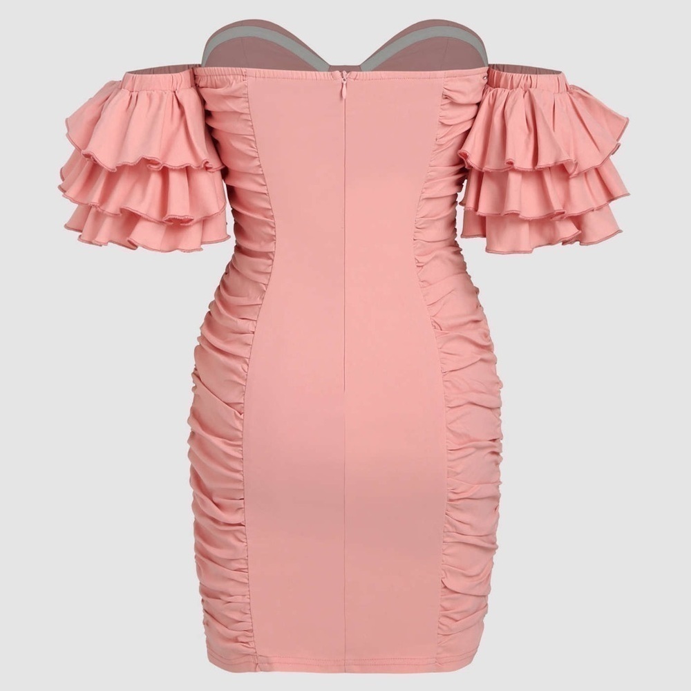 NWT CIDER Pink Ruffle Sleeve Ruched Mini Dress - Picture 2 of 13